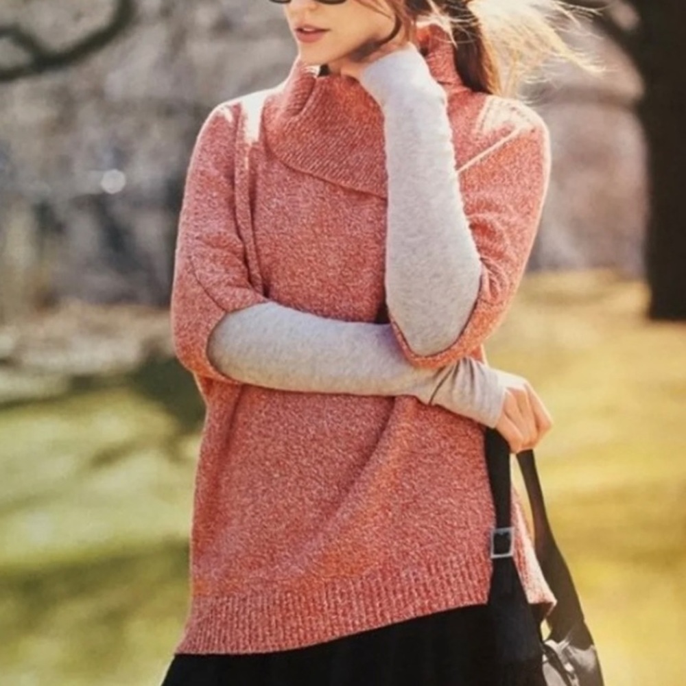 Cabi foldover knit dolman orange mid sleeve pullover sweater